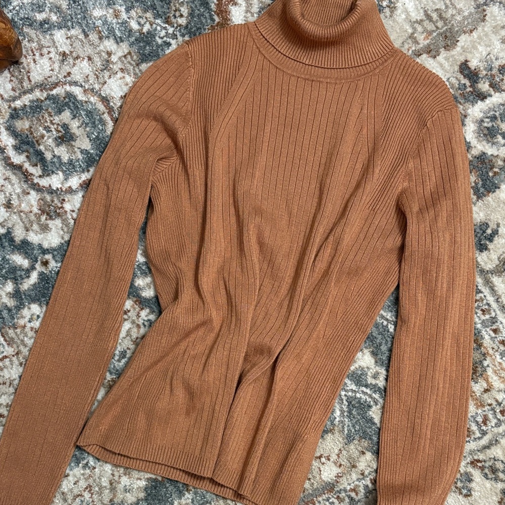 Ribbed Turtleneck Sweater light brown